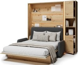 Bed Concept - Komplet postelja v omari BC-13, vzglavje BC-33 kavč BC-35, 3xLED, omare BC-08, vzmetnica - 180x200 cm - artisan hrast/grafit