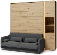 Bed Concept - Komplet postelja v omari BC-13, vzglavje BC-33 kavč BC-35, 3xLED, omare BC-08, vzmetnica - 180x200 cm - artisan hrast/grafit