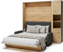 Bed Concept - Komplet postelja v omari BC-13, vzglavje BC-33 kavč BC-35, 3xLED, omare BC-08, vzmetnica - 180x200 cm - artisan hrast/grafit