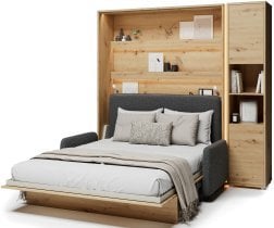 Bed Concept - Komplet postelja v omari BC-13, vzglavje BC-33 kavč BC-35, 3xLED, omare BC-08, vzmetnica - 180x200 cm - artisan hrast/grafit