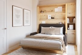 Komplet postelja v omari BC-12, vzglavje BC-17 kavč BC-19, 3xLED, omare BC-08, vzmetnica - 160x200 cm - artisan hrast/grafit