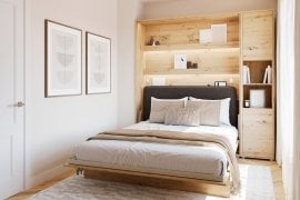 Komplet postelja v omari BC-13, vzglavje BC-33, 1xLED, omare BC-08, vzmetnica - 180x200 cm - artisan hrast/grafit