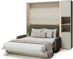 Bed Concept - Komplet postelja v omari BC-13, vzglavje BC-33, kavč BC-35, 3xLED, omare BC-08, vzmetnica - 180x200 cm - kašmir/zelen