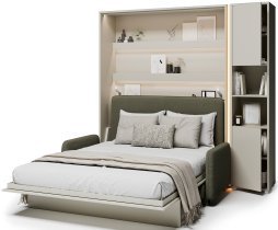 Bed Concept - Komplet postelja v omari BC-13, vzglavje BC-33, kavč BC-35, 3xLED, omare BC-08, vzmetnica - 180x200 cm - kašmir/zelen