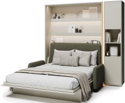 Bed Concept - Komplet postelja v omari BC-13, vzglavje BC-33, kavč BC-35, 3xLED, omare BC-08, vzmetnica - 180x200 cm - kašmir/zelen