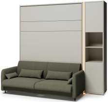 Bed Concept - Komplet postelja v omari BC-13, vzglavje BC-33, kavč BC-35, 3xLED, omare BC-08, vzmetnica - 180x200 cm - kašmir/zelen