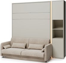 Bed Concept - Komplet postelja v omari BC-01, vzglavje BC-16, kavč BC-18, 3xLED, omare BC-08, vzmetnica - 140x200 cm - kašmir/bež