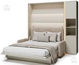 Bed Concept - Komplet postelja v omari BC-01, vzglavje BC-16, kavč BC-18, 3xLED, omare BC-08, vzmetnica - 140x200 cm - kašmir/bež