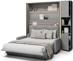 Bed Concept - Komplet postelja v omari BC-13, vzglavje BC-33, kavč BC-35, 3xLED, omare BC-08, vzmetnica - 180x200 cm - siv