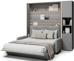 Bed Concept - Komplet postelja v omari BC-13, vzglavje BC-33, kavč BC-35, 3xLED, omare BC-08, vzmetnica - 180x200 cm - siv
