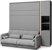 Bed Concept - Komplet postelja v omari BC-13, vzglavje BC-33, kavč BC-35, 3xLED, omare BC-08, vzmetnica - 180x200 cm - siv