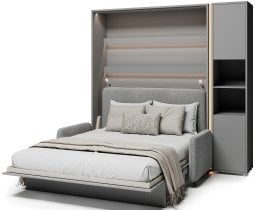 Bed Concept - Komplet postelja v omari BC-13, vzglavje BC-33, kavč BC-35, 3xLED, omare BC-08, vzmetnica - 180x200 cm - siv