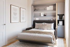 Komplet postelja v omari BC-12, vzglavje BC-17, kavč BC-19, 3xLED, omare BC-08, vzmetnica - 160x200 cm - siv/grafit