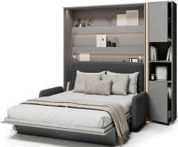 Bed Concept - Komplet postelja v omari BC-01, vzglavje BC-16, kavč BC-18, 3xLED, omare BC-08, vzmetnica - 140x200 cm - siv/grafit