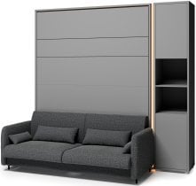 Bed Concept - Komplet postelja v omari BC-01, vzglavje BC-16, kavč BC-18, 3xLED, omare BC-08, vzmetnica - 140x200 cm - siv/grafit