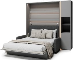 Bed Concept - Komplet postelja v omari BC-01, vzglavje BC-16, kavč BC-18, 3xLED, omare BC-08, vzmetnica - 140x200 cm - siv/grafit