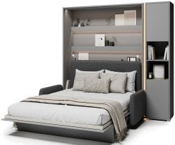 Bed Concept - Komplet postelja v omari BC-01, vzglavje BC-16, kavč BC-18, 3xLED, omare BC-08, vzmetnica - 140x200 cm - siv/grafit