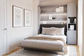 Komplet postelja v omari BC-13, vzglavje BC-33, 1xLED, omare BC-08, vzmetnica - 180x200 cm - siv/grafit