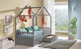 Postelja Wiktor s predalom - 90x200 cm - antracit