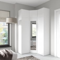 Kotna garderobna omara Emi 41 z ogledalom in s podaljškom - Bela