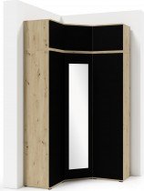 PKMebel - Kotna garderobna omara Emi 41 z ogledalom in s podaljškom - Artisan hrast/črna