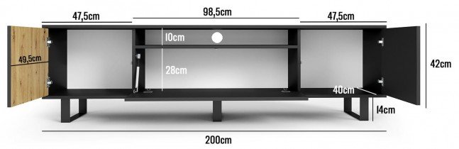PKMebel - TV komoda Ross 200 cm na kovinskih nogah