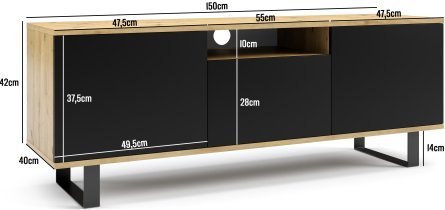 PKMebel - TV komoda Logan 150 cm kovinske noge - artisan hrast
