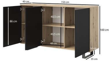 PKMebel - Komoda Logan 3D kovinske noge - črna
