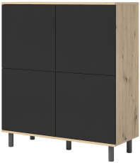 Komoda Logan 4D kovinske okrogle noge - artisan hrast/črna