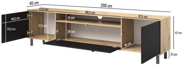 PKMebel - TV komoda Logan 200 cm kovinske okrogle noge - bela