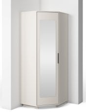 Kotna garderobna omara z ogledalom Bianco