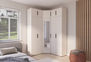 PKMebel - Modularna kotna garderobna omara z ogledalom Bianco 10