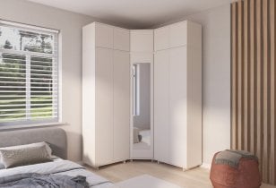 PKMebel - Modularna kotna garderobna omara z ogledalom Bianco 10