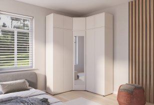 PKMebel - Modularna kotna garderobna omara z ogledalom Bianco 10