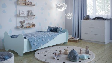 Kocot Kids - Otroška postelja Lilly roza, modra, z vzmetnico - 80x160 cm