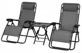 Sestav vrtnih ležalnikov Delux z mizo - črn/siv