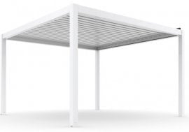 Vrtna pergola Luxe 3.5x3.5m z LED in električno streho - bela