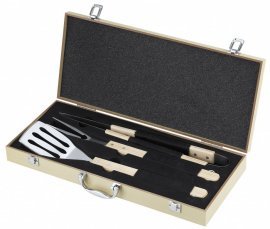 Set pribora za žar v leseni škatli