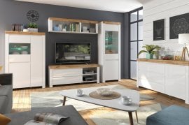 Dnevna soba in spalnica Holten - Bela/wotan hrast/bela sijaj