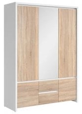 Široka garderobna omara Kaspian - Bela/sonoma hrast