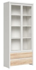 Široka vitrina Kaspian - Bela/sonoma hrast
