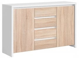 Široka komoda Kaspian - Bela/sonoma hrast