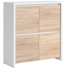 Komoda Kaspian s štirimi vrati - Bela/sonoma hrast