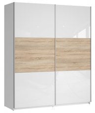 Garderobna omara z drsnimi vrati Colin - bela sijaj/sonoma hrast - 183 сm