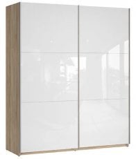 Garderobna omara z drsnimi vrati Colin - sonoma hrast/srebrna/bel sijaj/platno - 183 сm