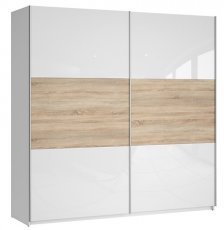 Garderobna omara z drsnimi vrati Colin - bela sijaj/sonoma hrast - 220 сm