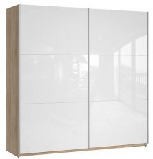Garderobna omara z drsnimi vrati Colin - sonoma hrast/srebrna/bel sijaj/platno - 220 сm