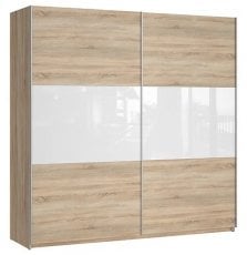 Garderobna omara z drsnimi vrati Colin - sonoma hrast/bela sijaj - 220 сm