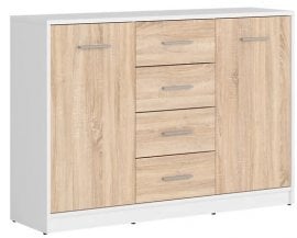 Široka komoda Nepo Plus - Bela/sonoma hrast