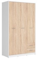 Garderobna trivratna omara Nepo Plus - Bela/sonoma hrast